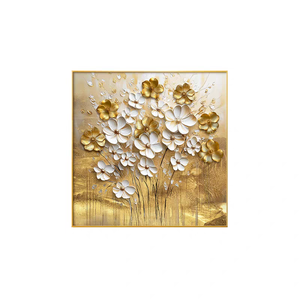 Décoration Moderne pour la Maison : Tableau Mural <span class=keywords><strong>sur</strong></span> Toile avec Feuilles Dorées et Fleurs Blanches Épanouies – Impressions Artistiques de Luxe à Suspendre - Product Image 5