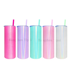 Rts New 20Oz Shimmer Arc Blank Sublimation Straight Skinny Tumbler With Colorful Straw for Heat Press - Product Image 1