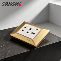 SANSHE SASO Luxury Gold 118 Type Interrupteur mural modulaire et prise de courant universelle pour projets hôteliers modernes en Arabie Saoudite et aux Émirats Arabes Unis
