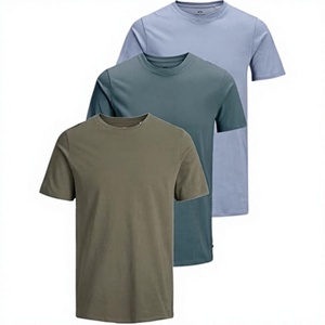 T-shirt à manches courtes pour homme, couleur unie, col rond, coupe classique, jersey tricoté décontracté, vert olive, bleu sarcelle - Product Image 1