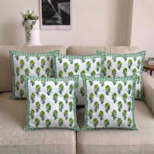 Floral Block Print Cushion Cover Set Cotton <b>Pillow</b> Covers Green Border Decorative <b>Sofa</b> Cushion Covers Home Decor - Product Image 3