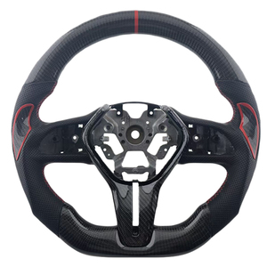 Volant en cuir perforé en fibre de carbone avec marqueur supérieur rouge et surpiqûres rouges pour Infiniti Q50, fabricant professionnel - Product Image 1