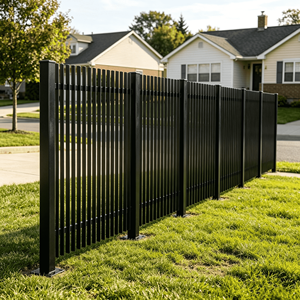 Clôture de <span class=keywords><strong>jardin</strong></span> à lames verticales en aluminium <span class=keywords><strong>composite</strong></span>, design moderne populaire, revêtement noir en poudre - Product Image 4