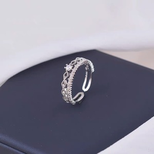 S925 Sterling <b>Silver</b> Crown <b>Ring</b> For Women <b>Adjustable</b> Index Finger Jewelry Pave Setting Everyday Wear - Product Image 2