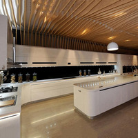 Meubles de cuisine modulaires de luxe avec îlot, portes vitrées, robinet inclus - Prêt pour cave à vin