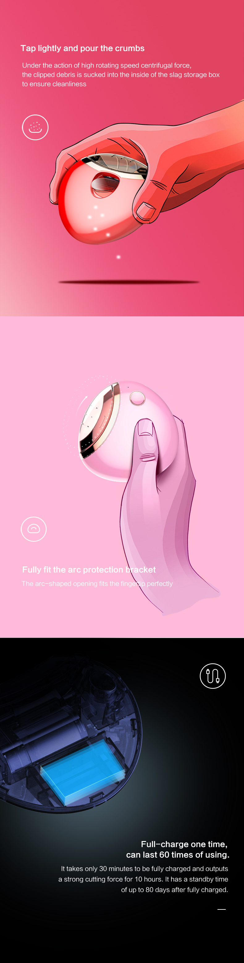 Electric Rechargeable Automatic Cute Infants Children Baby Safety Toe Anti-Pinch Finger Nail Cutter Clippers Trimmer Clipper
