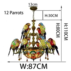 LongHuiJing Custom Made Retro Stained Glass Parrot Chandelier Lamps Villa Bar Restaurant Living Room Bird <b>Light</b> Pendant - Product Image 2