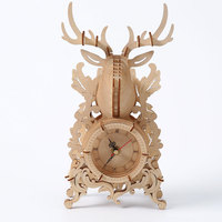 Reloj de Mesa con Cabeza de Ciervo en 3D de Madera al por Mayor, Rompecabezas 3D de Madera DIY para Adultos, Kit de Manualidades para Ensamblar un Reloj de Escritorio con Diseño de Alce