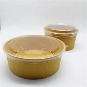 customized Oil Resistant Kraft Food Rice Noodle Soup Packaging with Clear Pet Lid salad paper bowls