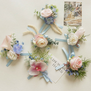 Corsage da Polso Stile Coreano/Western a Tema Foresta per Matrimoni e Banchetti, in Tonalità <span class=keywords><strong>Rosa</strong></span>/Blu - Product Image 3