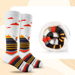 Chaussettes de ski pour sports de plein air, en coton, longues, chaudes et élastiques, pour le ski, la randonnée, quatre saisons, gris, vert, orange, à motifs - Product Image 4