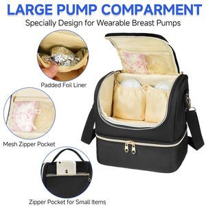 Sac fourre-tout de tire-lait écologique de style moderne Compartiment isotherme à motif de lettres en polyester Oxford imperméable et portable - Product Image 3