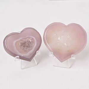 Venta al por mayor de corazón de ágata drusa natural morado y rosa, cristal pulido, tallado de corazón de ágata geoda de melocotón para regalo curativo - Product Image 2