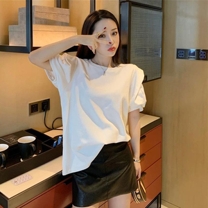 T-shirt Estiva Casual Elegante Vintage con Maniche a Sbuffo Traspirante Alta Elasticità Bianco Nero Manica Corta Abbigliamento Donna - Product Image 6