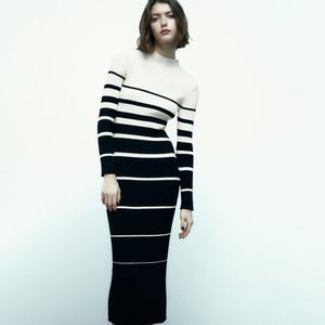 Nouveau pull élégant en tricot rayé pour femme, manches longues, robe pull en tricot pour femme - Product Image 4