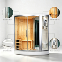 Cabina de Baño de Vapor para Spa Interior de Diseño Moderno, Sauna Húmeda de Madera Maciza de Hemlock con Función de Infrarrojos Lejanos para Gimnasio o Dormitorio