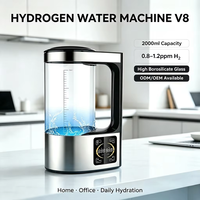 Bouilloire à eau hydrogénée en verre borosilicate de grande capacité 2L, ODM OEM, 0,8-1,2 ppm, soulagement de la fatigue, détoxification, machine à eau hydrogénée