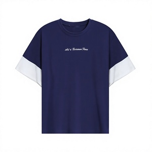 เสื้อยืดคอกลมผู้ชายทรงโอเวอร์ไซส์ สีบล็อกตัดต่อ ผ้าฝ้าย 100% สไตล์ลำลอง สตรีทแวร์ รับผลิตแบบ OEM ODM - Product Image 1