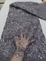 Tissu en dentelle à sequins perlés KC en gros, 8 couleurs, broderie florale sur filet pour robe de mariée et de soirée, polyester et coton