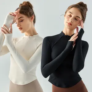 Tùy Chỉnh Của Phụ Nữ Mùa Thu Mùa Đông Nylon Hai Mặt Khỏa Thân Yoga Dài Tay T-Shirt Zip Thể Thao Tops Chạy Đào Tạo Tập Thể Dục Quần Áo