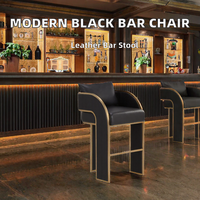Tabouret de bar moderne de luxe en acier inoxydable et cuir avec dossier haut pour villa, club, comptoir de bar commercial, design de mobilier