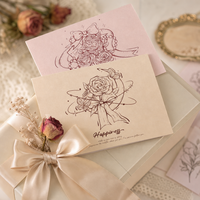 Carte de vœux personnalisée avec ruban imprimé, texte en script et illustration linéaire pour fleuriste et boîte cadeau de mariage