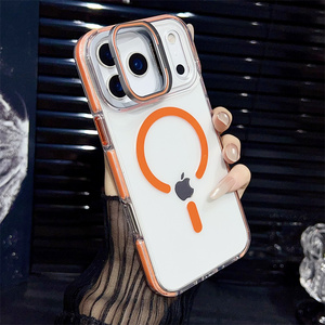 Étui de téléphone magnétique personnalisable avec support d'objectif en métal et logo, pour iPhone 16 15 14 13 12 17 Pro Max 11, coque transparente en PC anti-jaunissement - Product Image 6