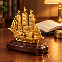 Modèle de voilier en alliage d'or, style chinois, ornement de bateau à voile, décoration de bureau et de maison, cadeau d'affaires, 100x80mm 75x60mm, vente en gros