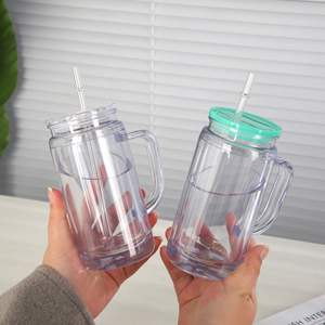 Gobelets en plastique à double paroi de 20 oz avec poignée, pré-perforés, transparents, à paillettes, type boule à neige, pour entrepôt - Product Image 2