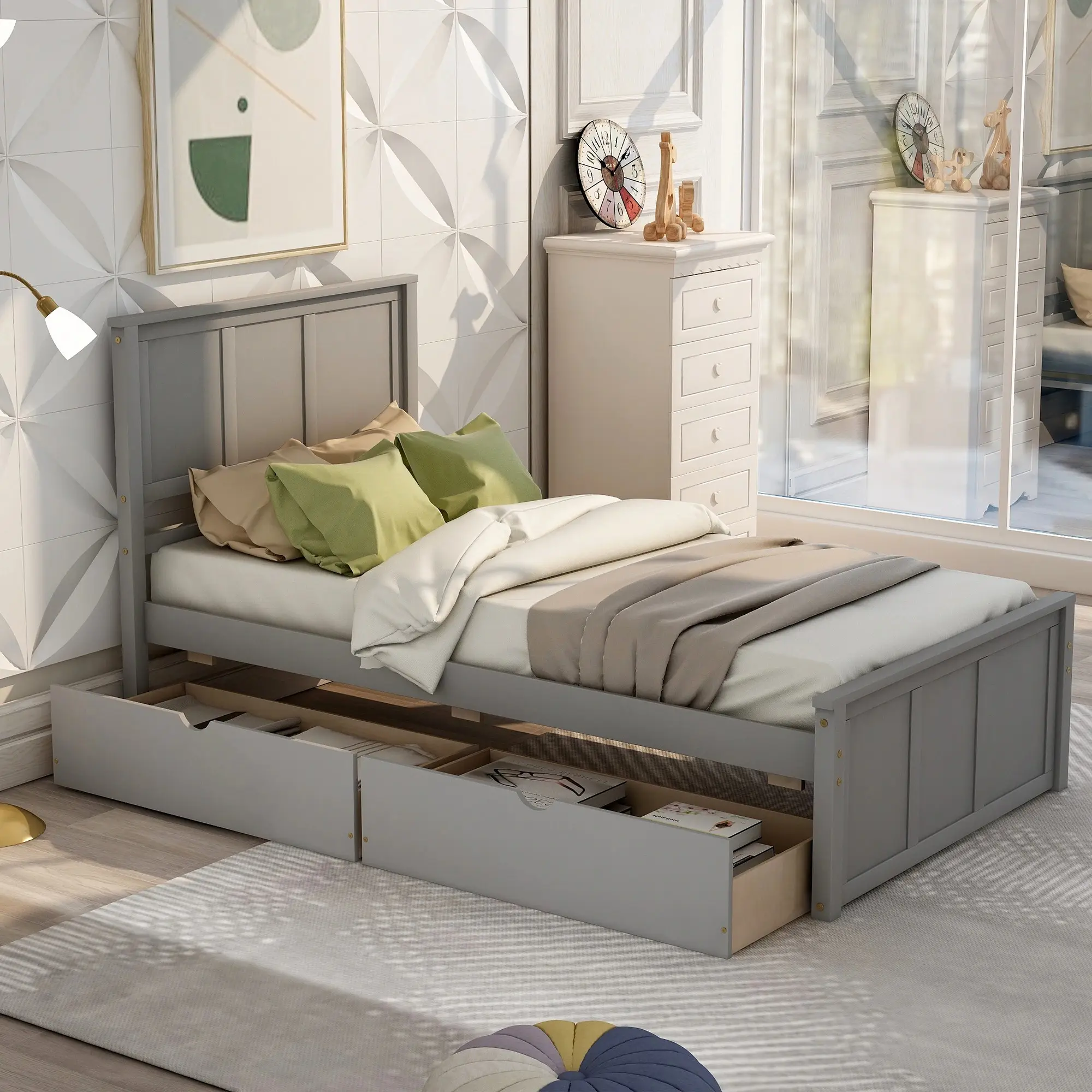 ベッドルーム用シングルベッド高品質ファッションシンプルブラックウッドホーム家具ホテル