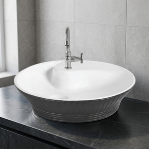 Lavabo rond en pierre décoratif pour extérieur, avec finition en porcelaine, pour usage hospitalier - Product Image 1
