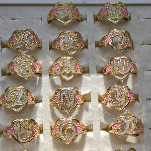 Cá Nhân Men Hoa Ban Đầu A-Z Chữ Cái Nhẫn Hiphop Thời Trang Trang Sức Quà Tặng Tùy Chỉnh Chữ Cái Chữ Cái Tim Điều Chỉnh Nhẫn - Product Image 1