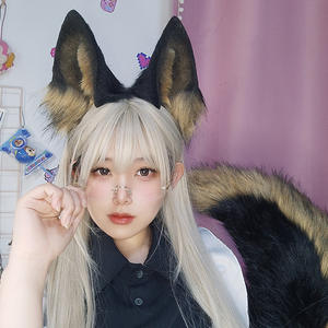 S0013 fait à la main Cosplay animaux oreilles et queue ensemble, <span class=keywords><strong>loup</strong></span> <span class=keywords><strong>oreille</strong></span> bandeau et queue accessoire doux fausse fourrure Costume chien oreilles et queue ensemble - Product Image 4