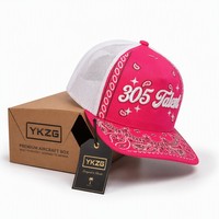 Casquette de baseball rose de haute qualité pour hommes, personnalisable avec logo brodé 3D, imprimé cachemire, visière en maille, fermeture snapback, vente en gros