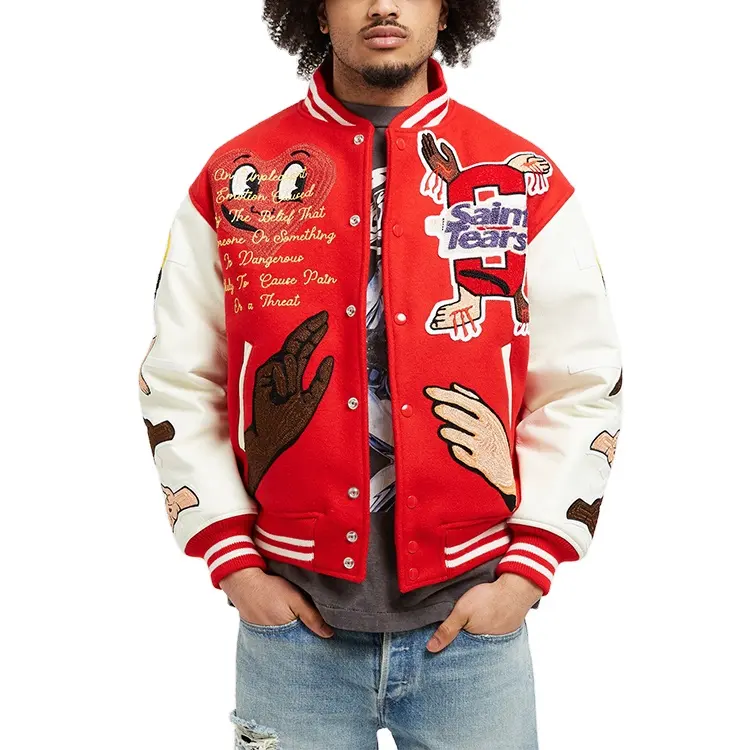 Benutzer definierte Wolle Letterman Jacke Leder ärmel Jesus Stickerei Varsity Jacke