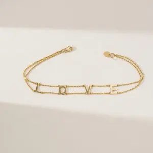 Gemnel new arrivals 14k gold plated LOVE bracelet charm 925 silver bracelet for women