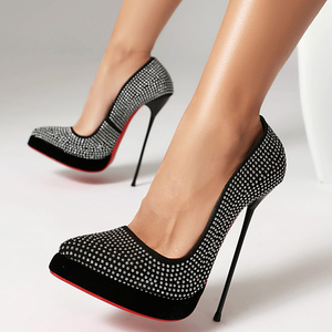 Sandales à talons aiguilles extrêmes pour femmes, avec rivets, bride cheville, diamants, plateforme, découpes latérales, style danseuse - Product Image 2