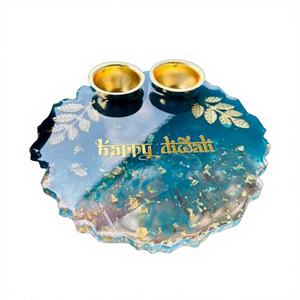 Résine époxy de qualité supérieure, écologique, Puja Thali, plateau de prière décoratif artisanal de luxe, modèle ange poli, fabriqué pour le festival Diwali - Product Image 1