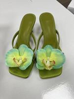 Sandales à talons pour femmes, décorées de fleurs, à bout carré ouvert, talon chaton, chaussures de soirée