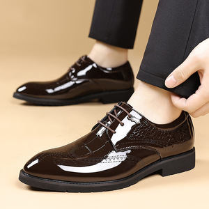 Zapatos de Vestir de Cuero Patentado para Hombre, Negros, con Punta en Pico, con Cordones, Formales, para Oficina, Estilo para las Cuatro Estaciones - Product Image 4