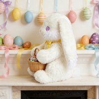 Lapin de Pâques en peluche personnalisé, directement de l'usine, rembourré en coton PP, à bas prix, lapin blanc à oreilles tombantes, panier en polyester