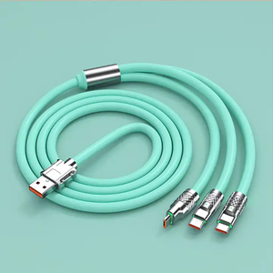 สายชาร์จ USB แบบ 3 in 1 ผลิตจากซิงค์อัลลอยด์และซิลิโคนเหลว พร้อมไฟ LED รองรับการชาร์จเร็ว ใช้งานได้กับ iPhone และ Android - Product Image 2