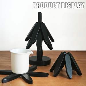 Sous-plats en bois pour plats chauds, ensemble <span class=keywords><strong>de</strong></span> sous-plats en forme d'arbre, 4 sous-plats en noyer + 1 support <span class=keywords><strong>de</strong></span> rangement, sous-<span class=keywords><strong>plat</strong></span> <span class=keywords><strong>de</strong></span> cuisine pliable en bois - Product Image 6