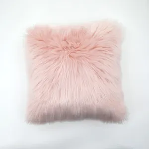 Alegría sólida decorativa de lujo caliente shaggy fuzzy faux fur mullido y Tiro de piel de oveja de lana cama almohada para sofá tiene en su armas