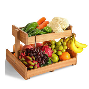 Organizador de Frutas y Verduras de 2 Niveles, Cesta Grande de Madera de Acacia para Mostrador de <span class=keywords><strong>Cocina</strong></span> - Product Image 1