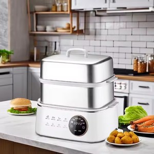 Plato de frotamiento de aislamiento de <span class=keywords><strong>acero</strong></span> <span class=keywords><strong>inoxidable</strong></span> multifuncional para el hogar de gran capacidad, <span class=keywords><strong>vaporera</strong></span> eléctrica inteligente para alimentos - Product Image 3