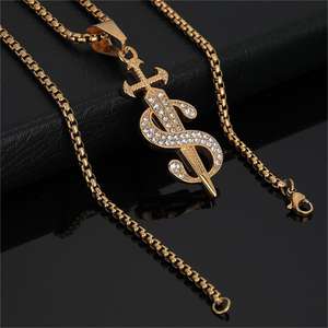 Hip Hop USD símbolo 18K chapado en oro no deslustre Zirconia cúbica Pvd no deslustre impermeable Acero inoxidable joyería colgantes hombre - Product Image 5