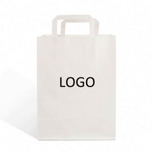 Eco-friendly Flat Handle Kraft White Take Away Paper <b>Bag</b> With Custom Logo Printing - Product Image 1