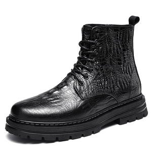 Bottes de cheville d'hiver en cuir de vachette à fond épais pour hommes Designer Luxury Casual Round Toe Zip Business Formal High Top Men Shoes - Product Image 1