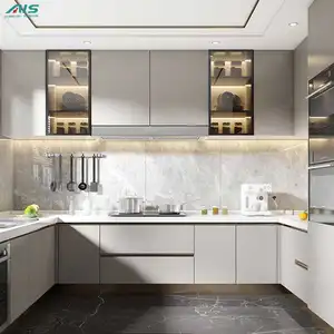 Ais Cabinet Kitchen Modern Design Customize Ready Made Kitchen Furniture U Shape Aluminium Glass Kitchen Cabinet With Sink